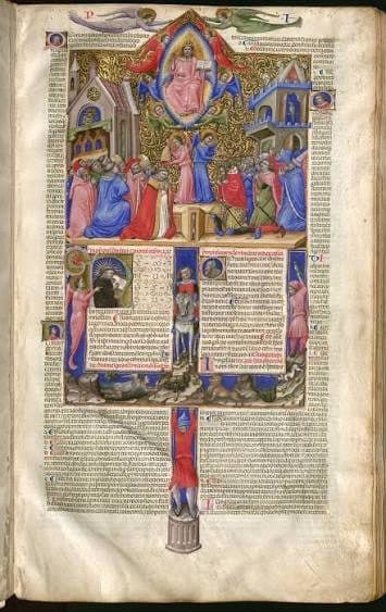 An illuminated page from a manuscript of Gratian's Decretum