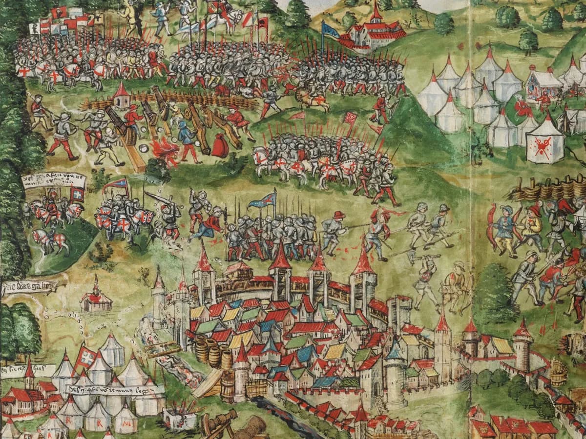 The Battle of Murten, from Diebold Schilling's chronicle (1480s)