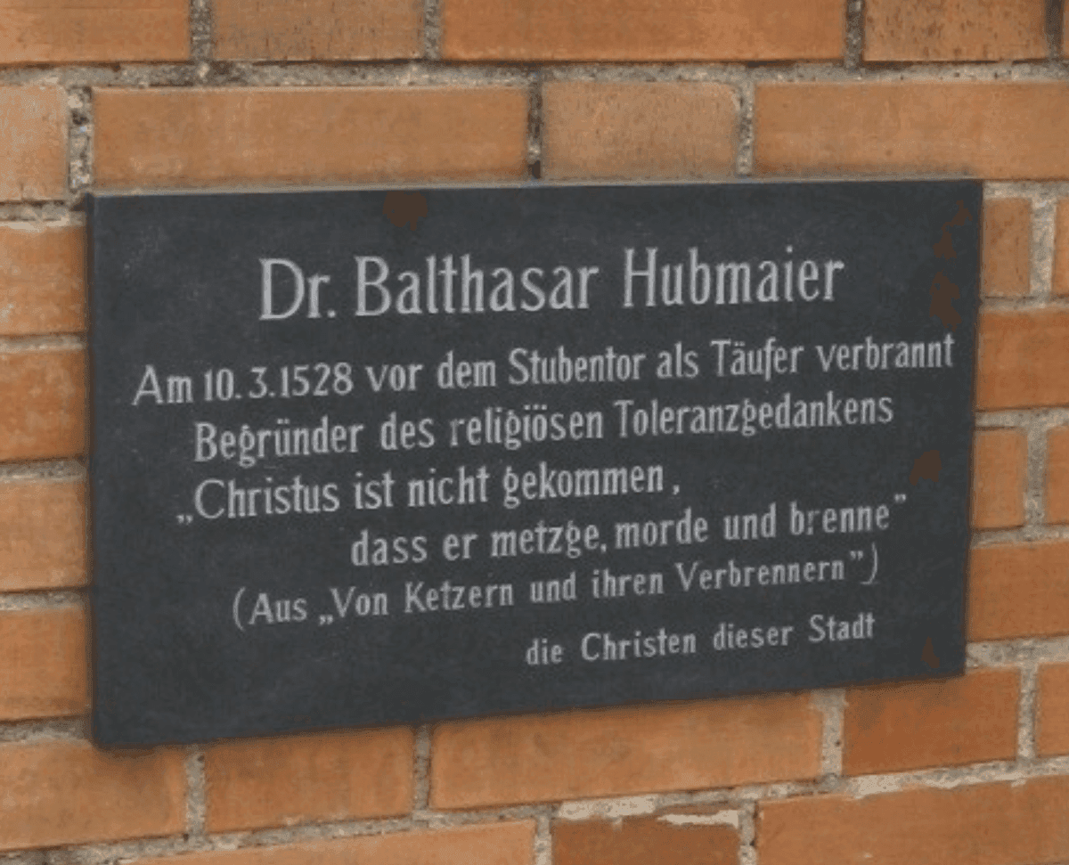 The memorial plaque to Hubmaier in Vienna