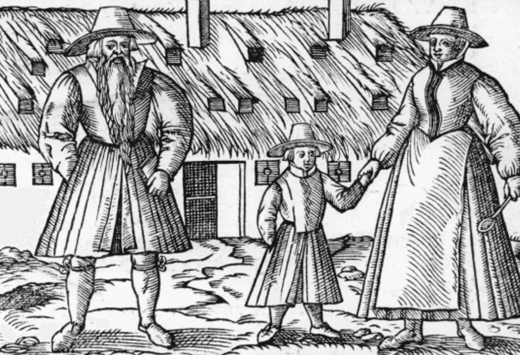 A Hutterite family, woodcut from a pamphlet of 1588