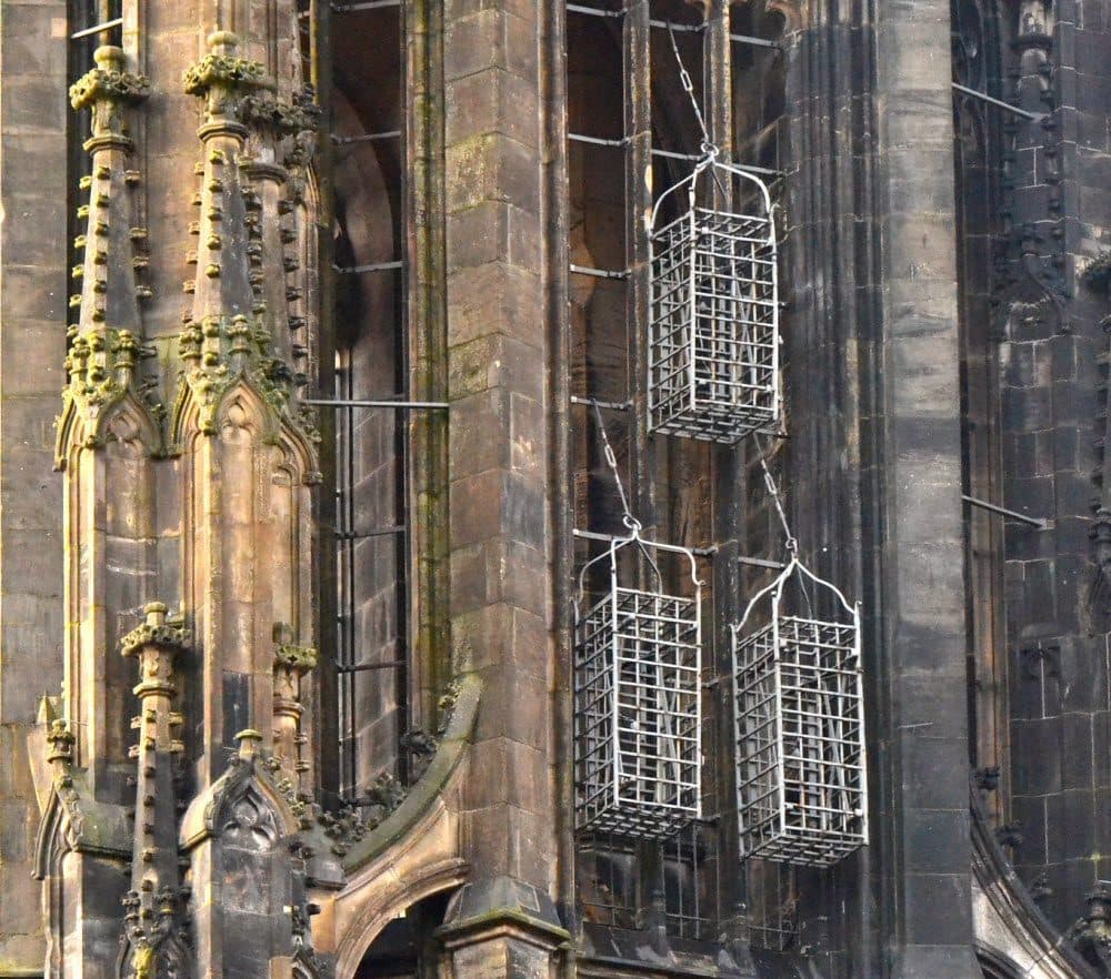 The three iron cages on the tower of St. Lambert's Church, Münster