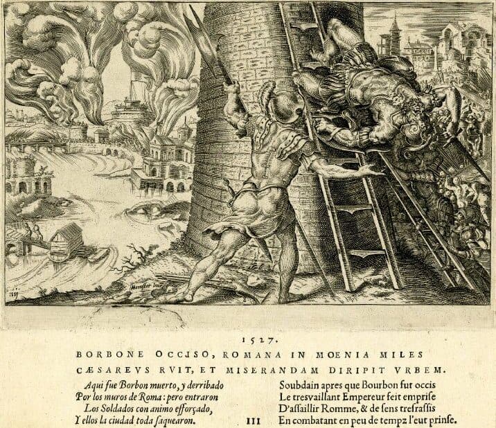 The Sack of Rome, engraving after Maarten van Heemskerck (1555)