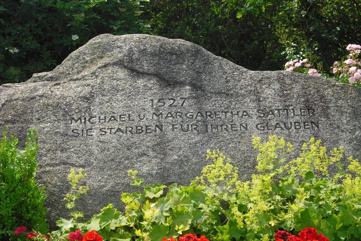 The memorial stone to Michael and Margaretha Sattler at Rottenburg am Neckar