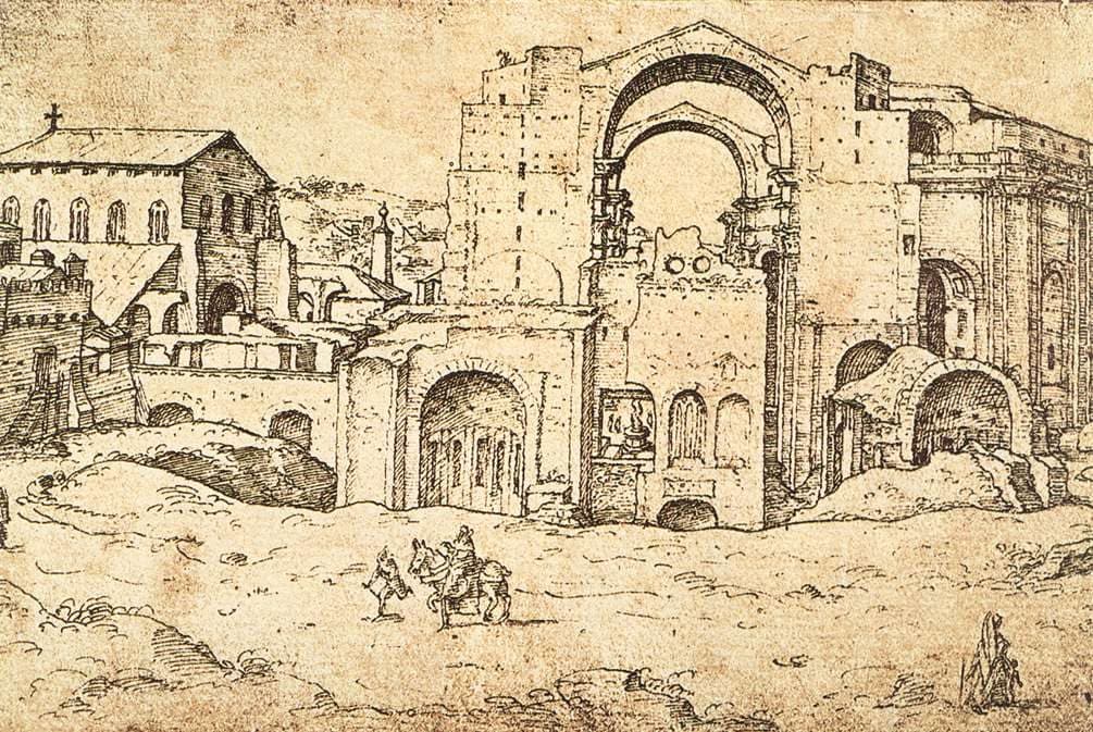 St. Peter's under construction, drawing by Maarten van Heemskerck (1530s)